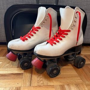 Vintage White Roller Skates with Red Accents size 8